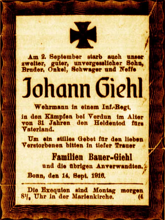 Anzeige im General-Anzeiger vom 14. September 1916
