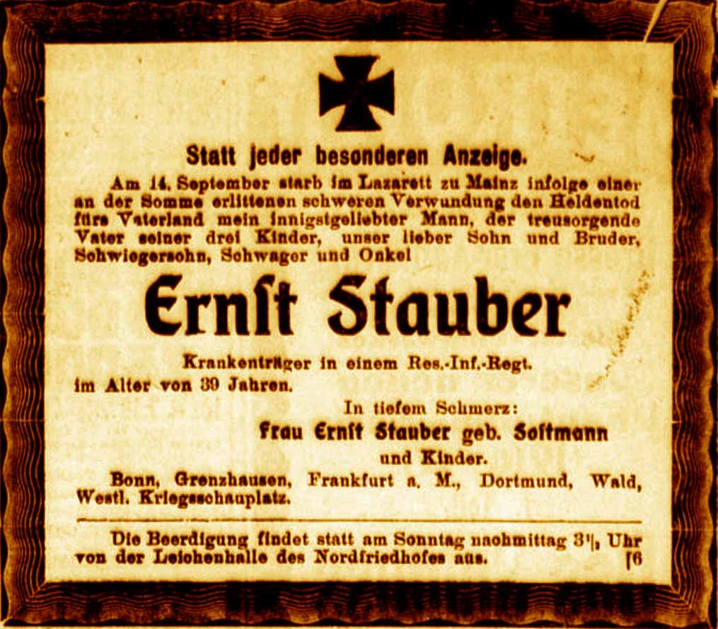 Anzeige im General-Anzeiger vom 16. September 1916