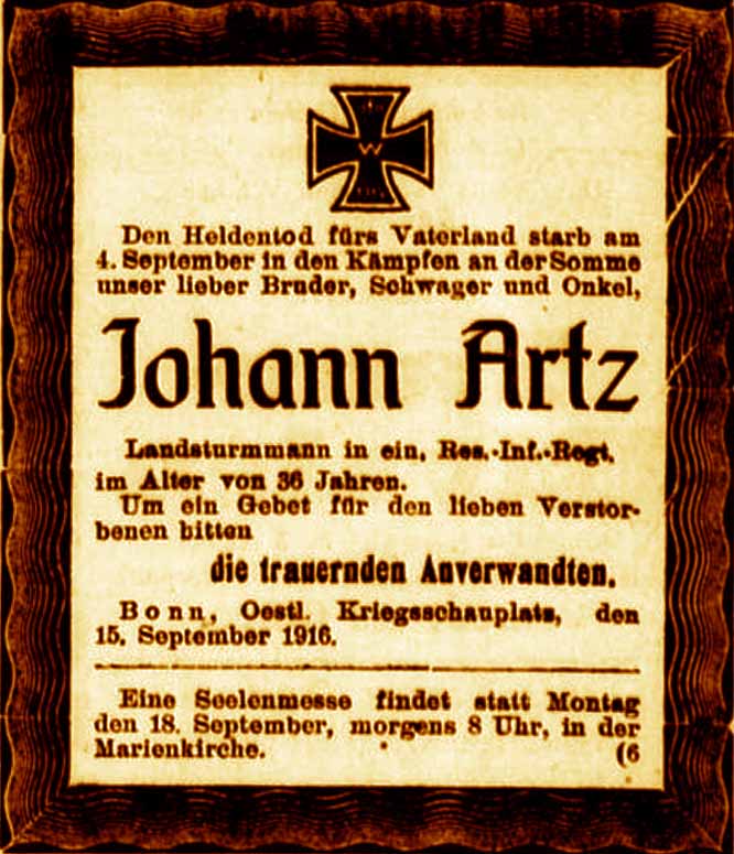 Anzeige im General-Anzeiger vom 16. September 1916