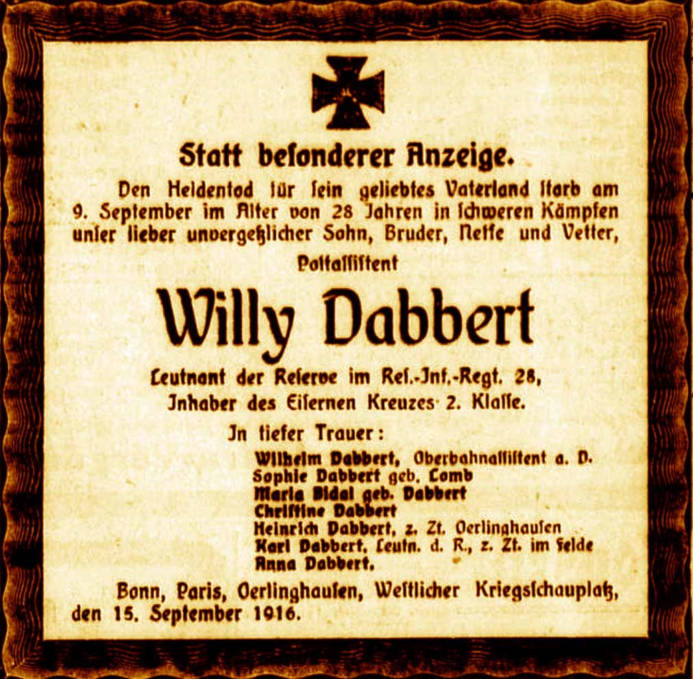 Anzeige im General-Anzeiger vom 17. September 1916