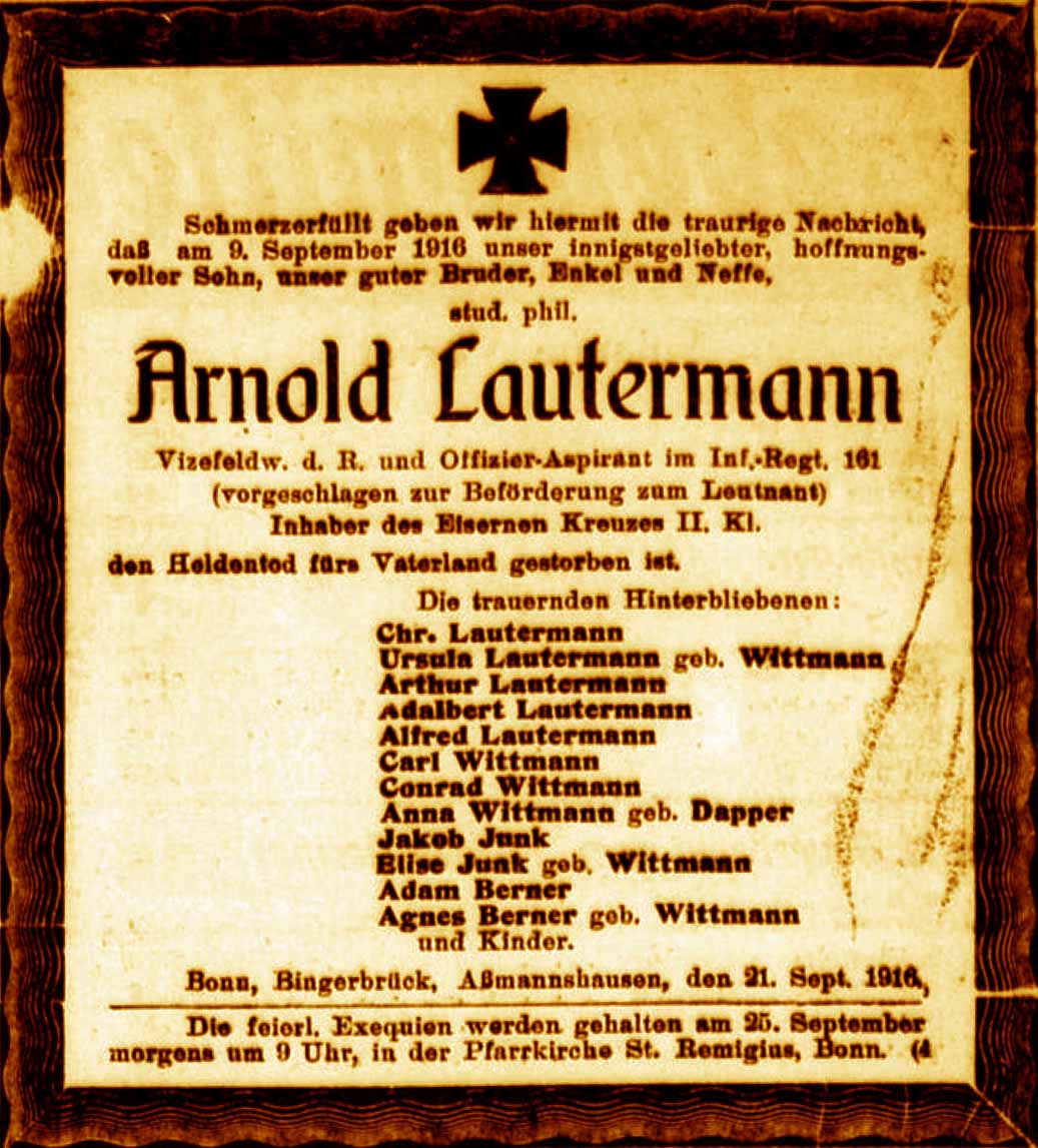 Anzeige im General-Anzeiger vom 21. September 1916