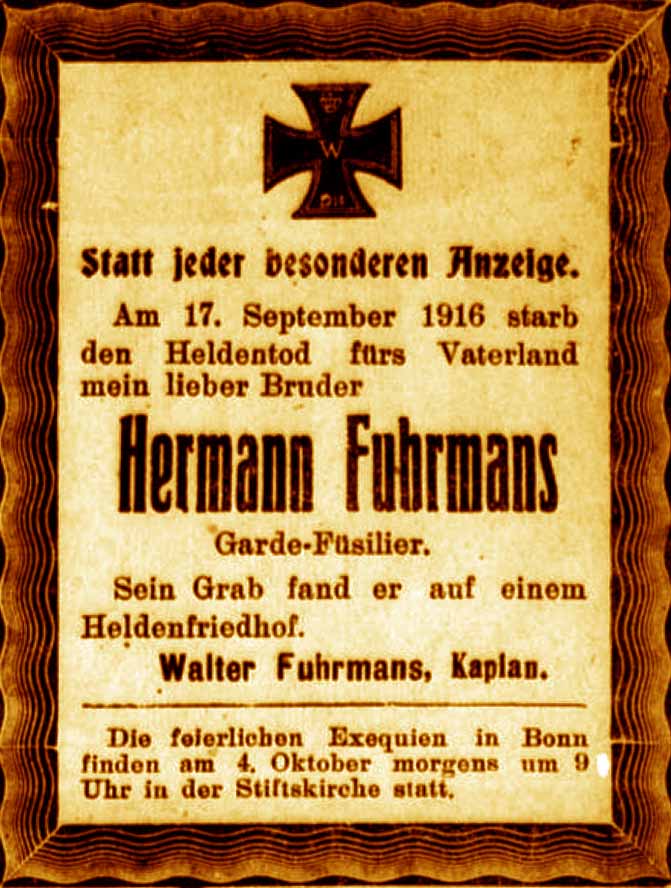 Anzeige im General-Anzeiger vom 27. September 1916