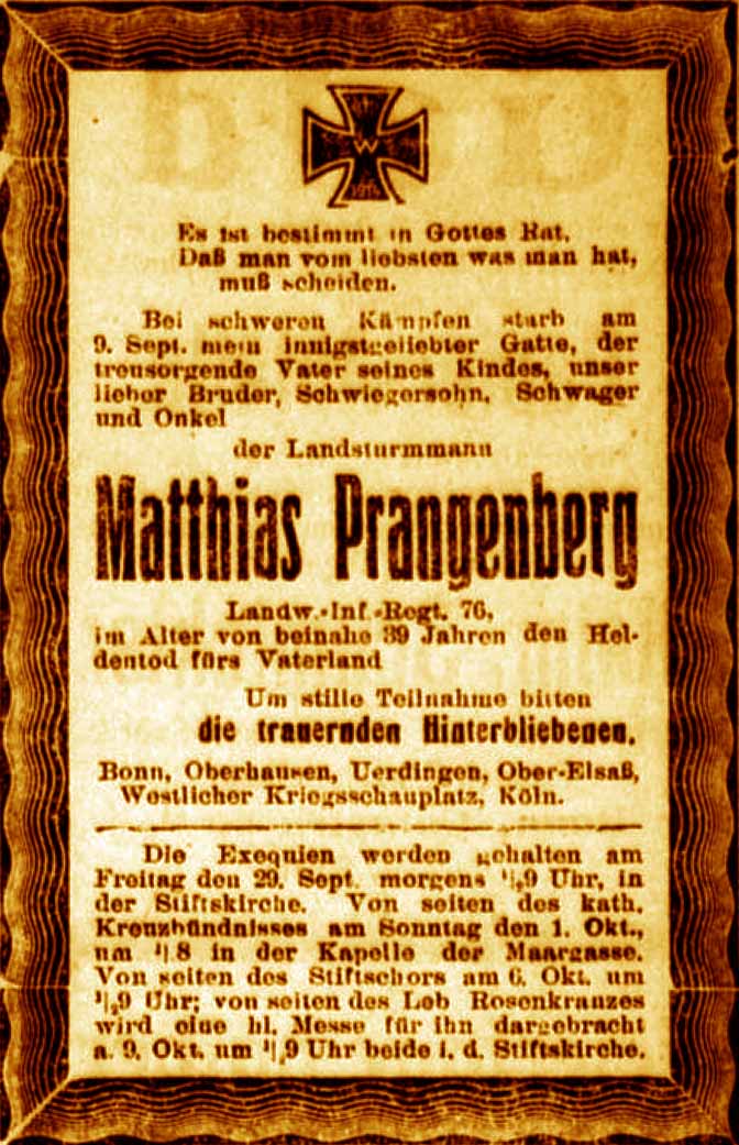 Anzeige im General-Anzeiger vom 28. September 1916