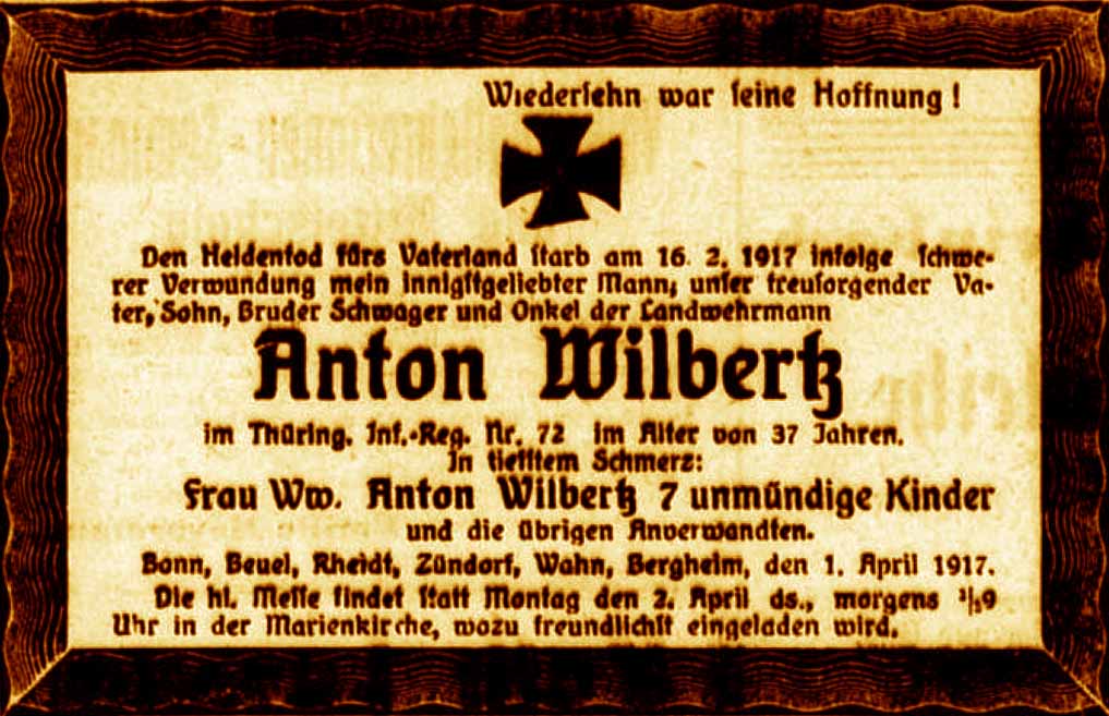 Anzeige im General-Anzeiger vom 1. April 1917