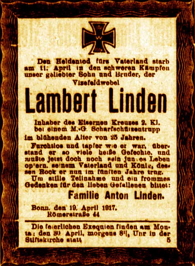 Anzeige im General-Anzeiger vom 20. April 1917
