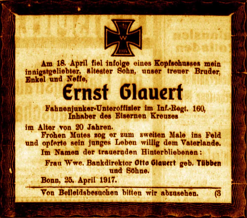 Anzeige im General-Anzeiger vom 25. April 1917