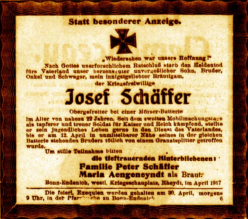 Anzeige im General-Anzeiger vom 28. April 1917