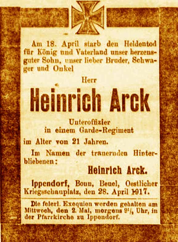 Anzeige in der Deutschen Reichs-Zeitung vom 29. April 1917