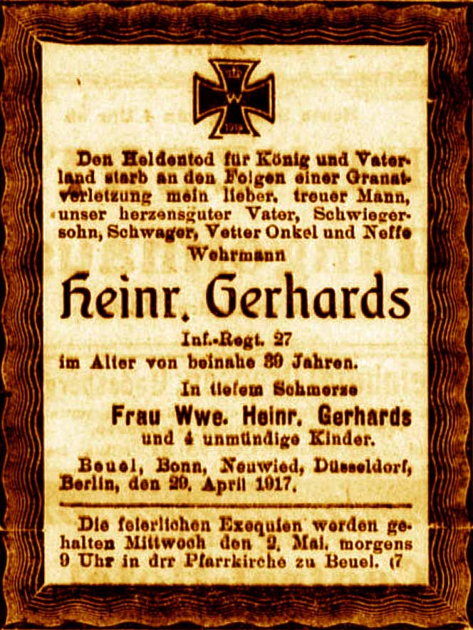 Anzeige im General-Anzeiger vom 29. April 1917