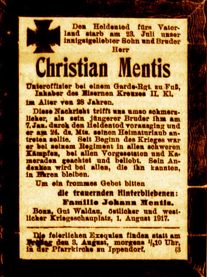 Anzeige im General-Anzeiger vom 1. August 1917