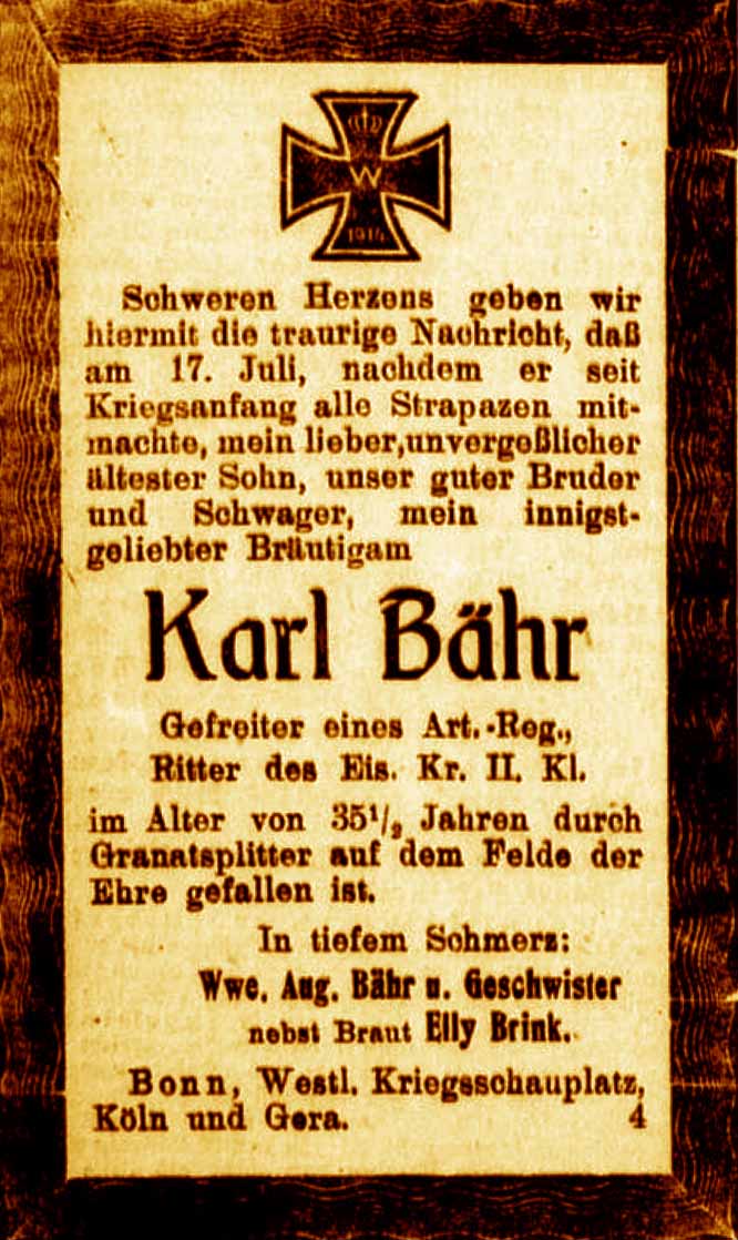 Anzeige im General-Anzeiger vom 2. August 1917