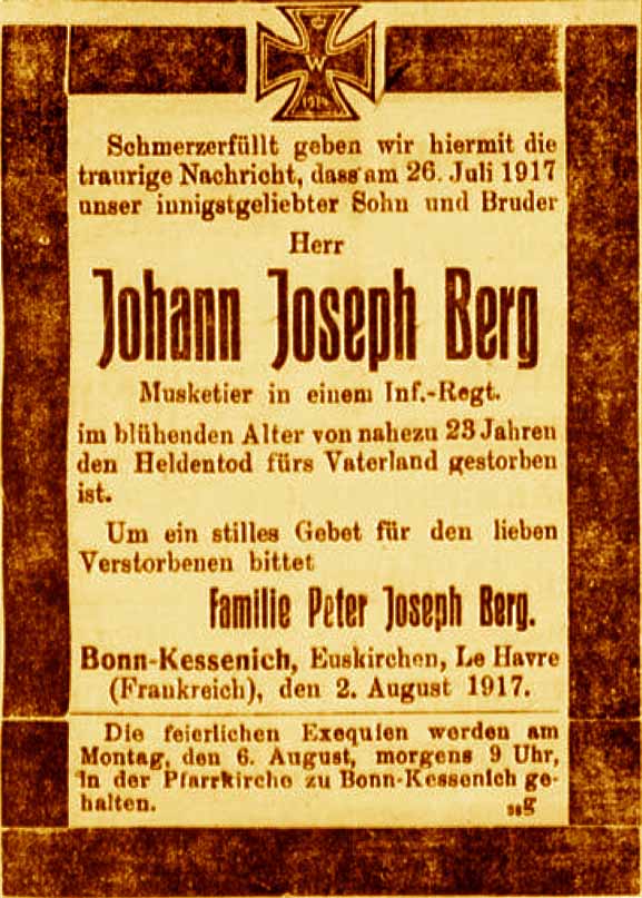 Anzeige in der Deutschen Reichs-Zeitung vom 3. August 1917