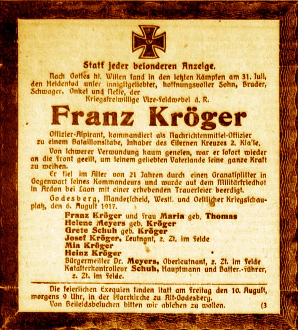 Anzeige im General-Anzeiger vom 8. August 1917