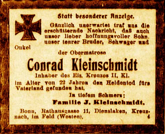 Anzeige im General-Anzeiger vom 9. August 1917