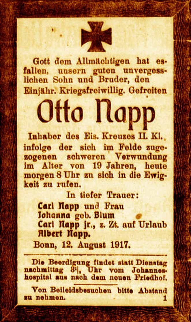 Anzeige im General-Anzeiger vom 13. August 1917