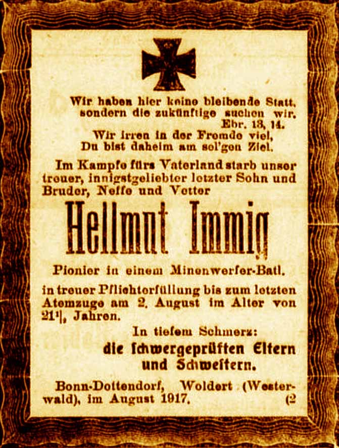 Anzeige im General-Anzeiger vom 14. August 1917