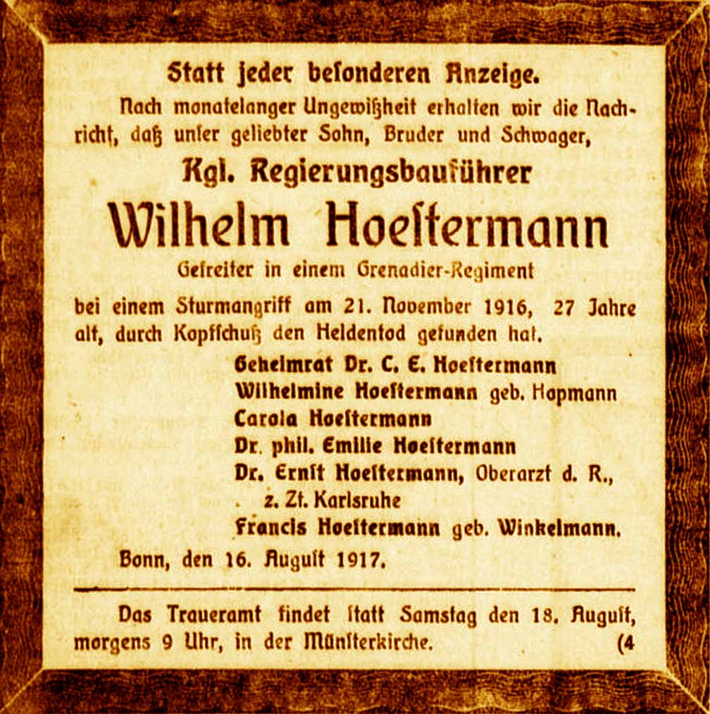 Anzeige im General-Anzeiger vom 16. August 1917