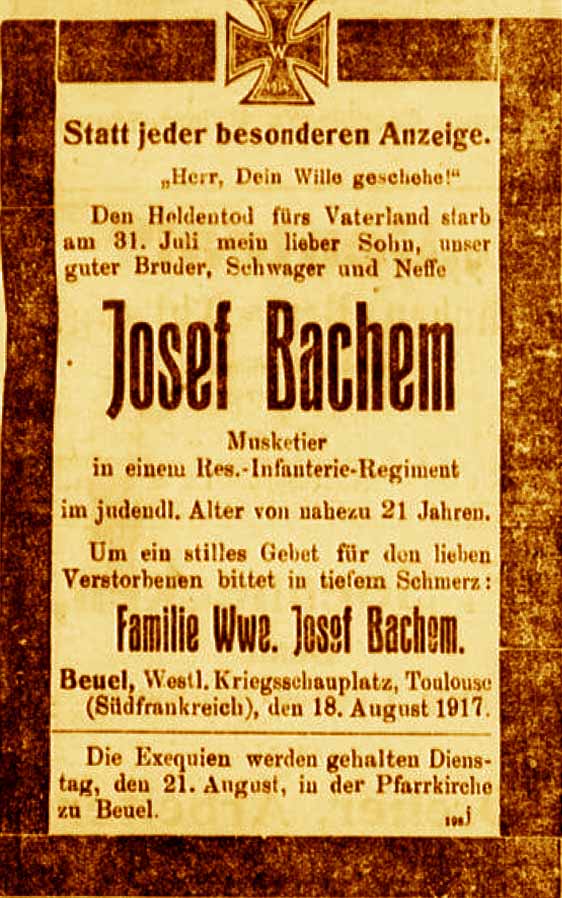 Anzeige in der Deutschen Reichs-Zeitung vom 19. August 1917