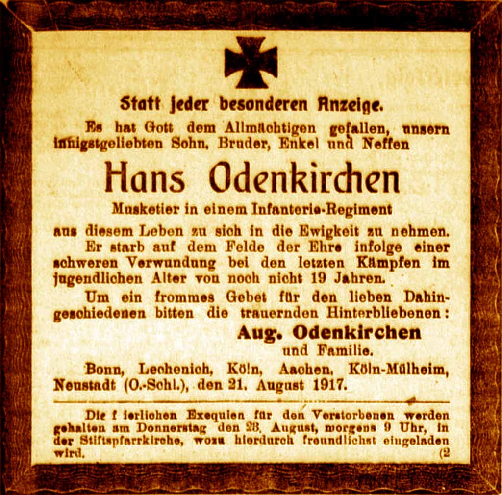 Anzeige im General-Anzeiger vom 21. August 1917