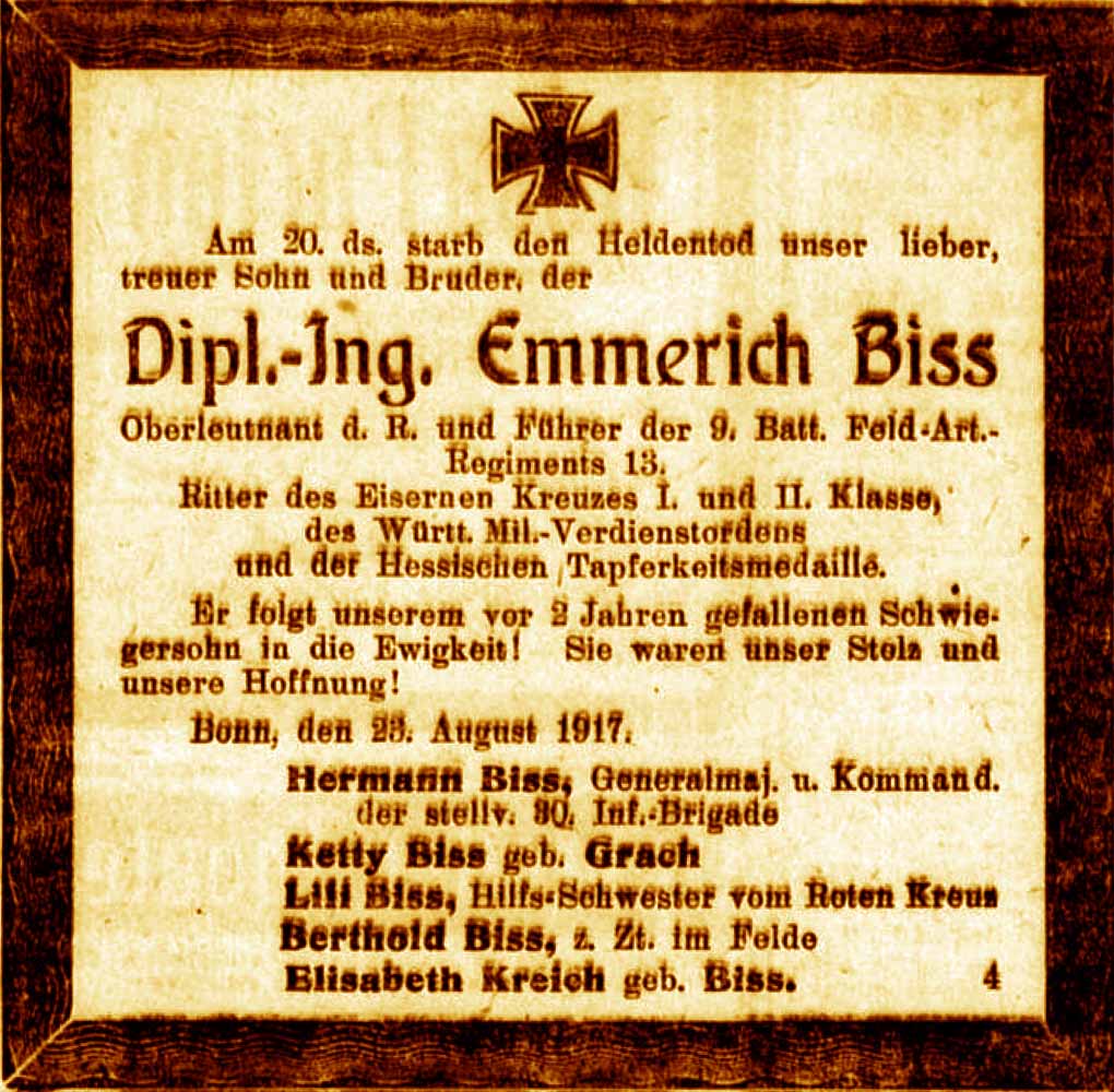 Anzeige im General-Anzeiger vom 23. August 1917