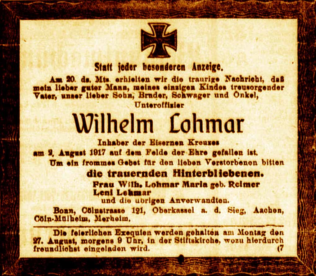 Anzeige im General-Anzeiger vom 26. August 1917