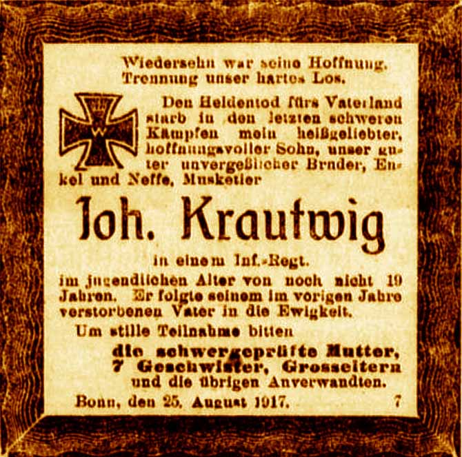 Anzeige im General-Anzeiger vom 26. August 1917