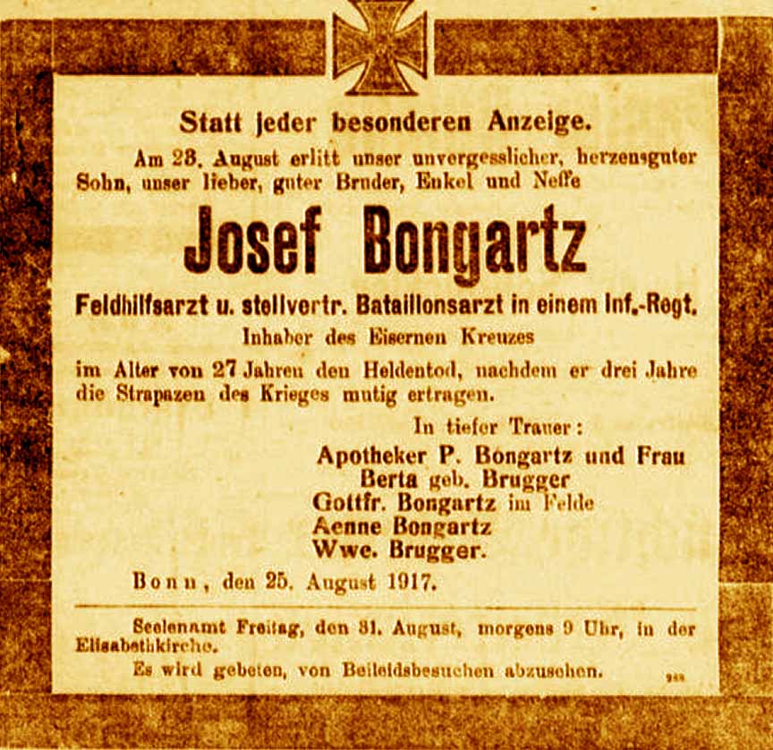 Anzeige in der Deutschen Reichs-Zeitung vom 28. August 1917