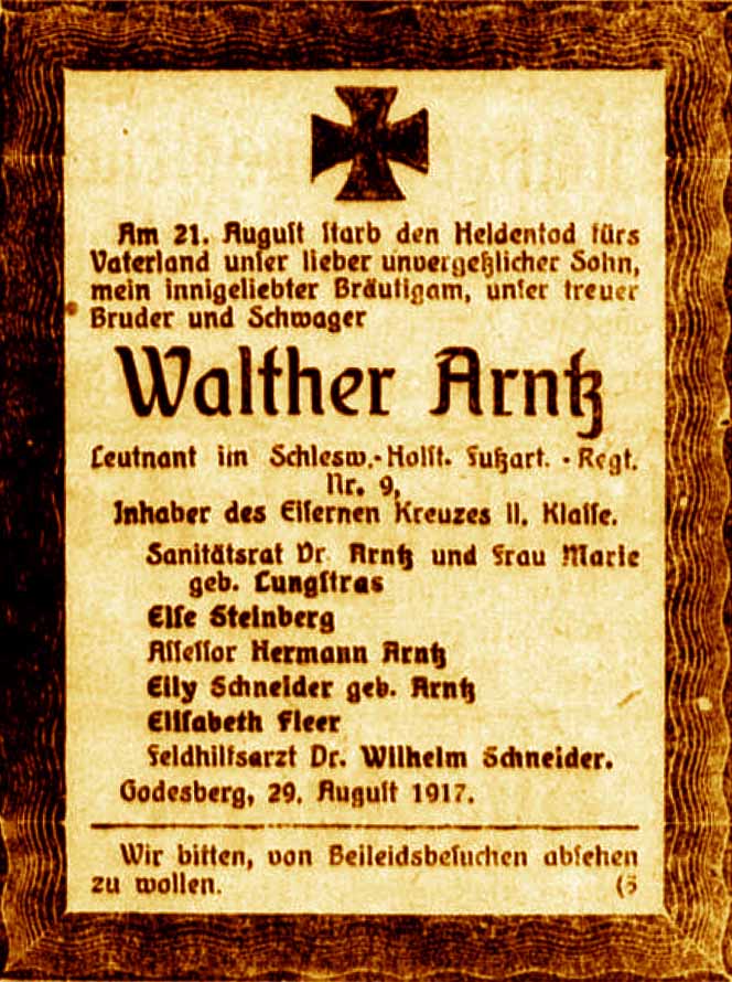 Anzeige im General-Anzeiger vom 31. August 1917