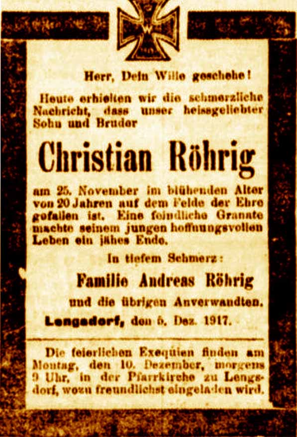 Anzeige in der Deutschen Reichs-Zeitung vom 6. Dezember 1917
