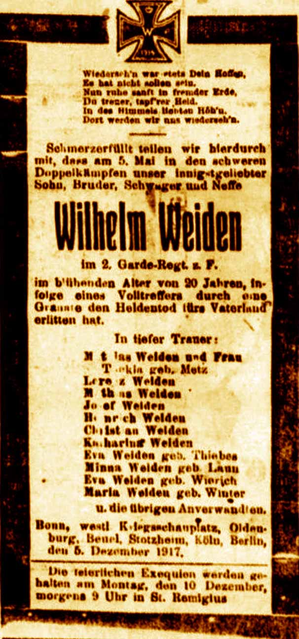 Anzeige in der Deutschen Reichs-Zeitung vom 8. Dezember 1917