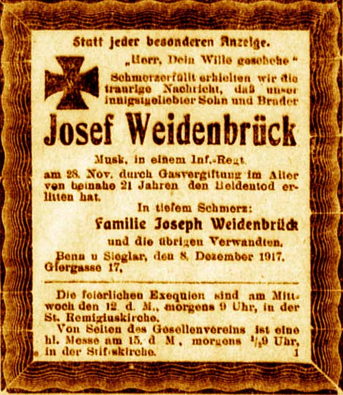 Anzeige im General-Anzeiger vom 10. Dezember 1917