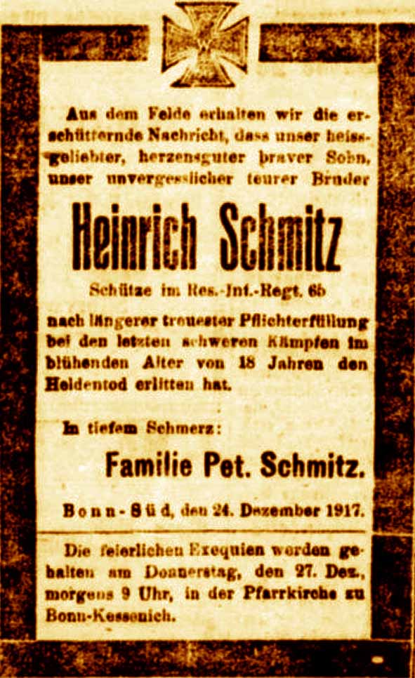 Anzeige in der Deutschen Reichs-Zeitung vom 55. Dezember 1917