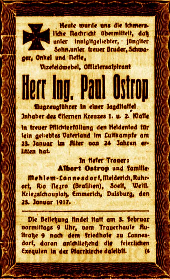 Anzeige im General-Anzeiger vom 1. Februar 1917