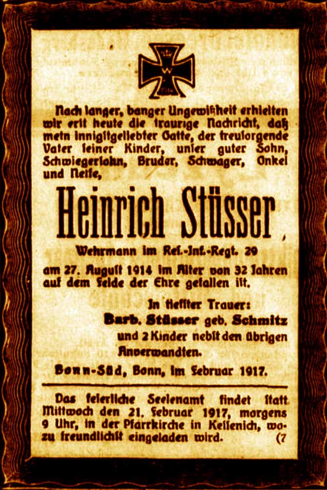 Anzeige im General-Anzeiger vom 18. Februar 1917