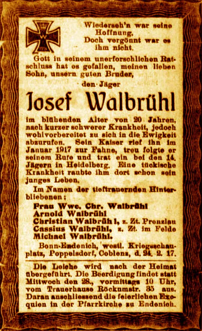 Anzeige im General-Anzeiger vom 27. Februar 1917