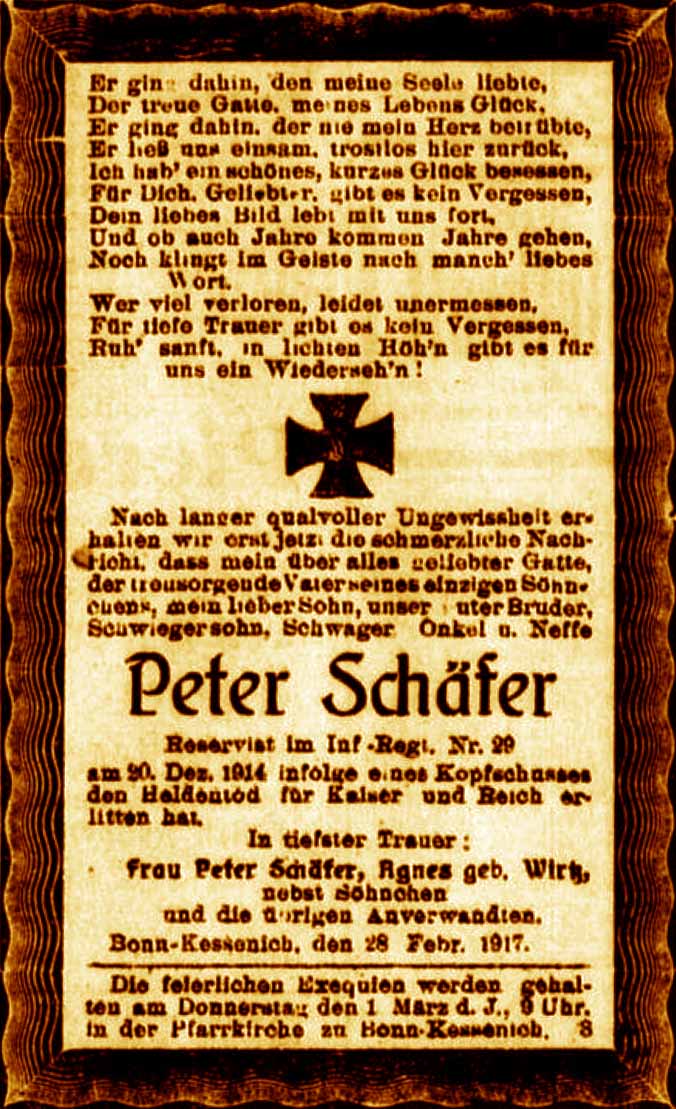 Anzeige im General-Anzeiger vom 28. Februar 1917
