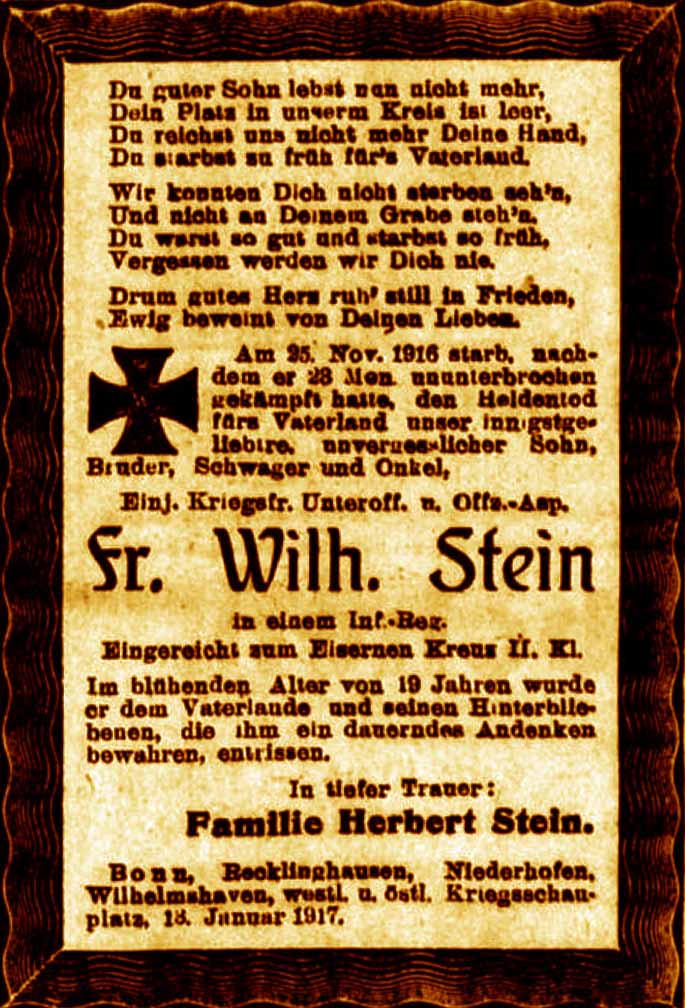 Anzeige im General-Anzeiger vom 13. Januar 1917