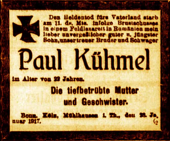 Anzeige im General-Anzeiger vom 30. Januar 1917