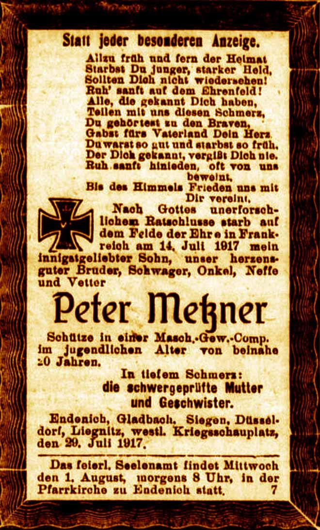 Anzeige im General-Anzeiger vom 29. Juli 1917