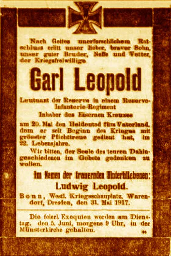 Anzeige in der Deutschen Reichs-Zeitung vom 2. Juni 1917