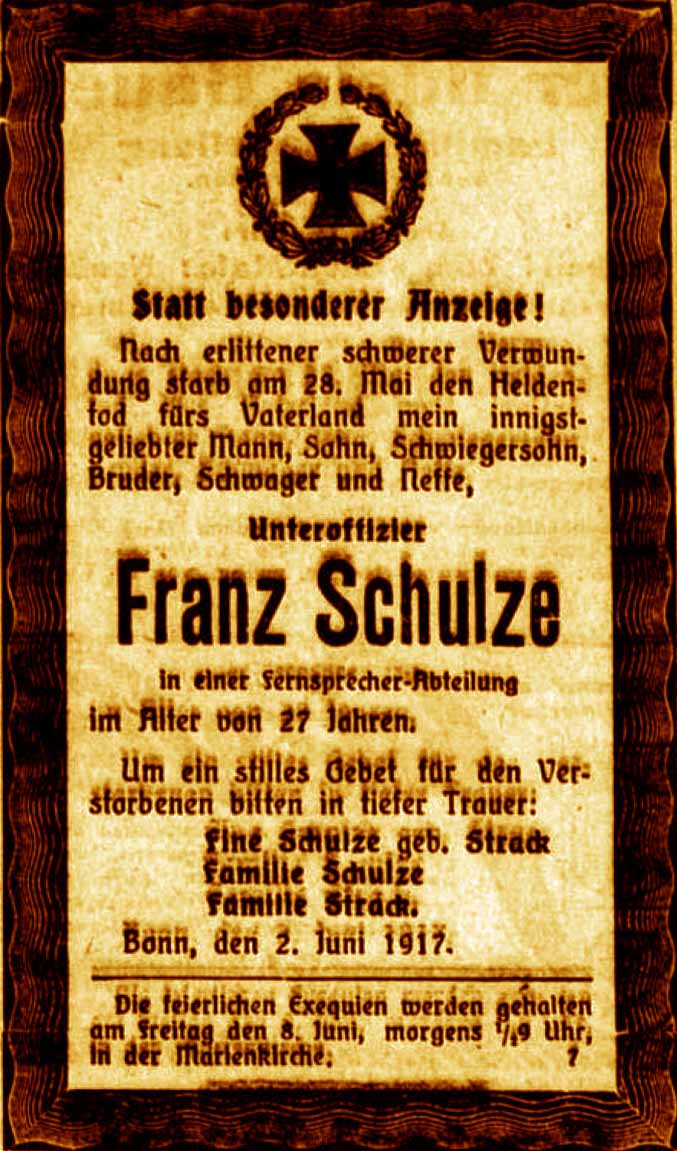 Anzeige im General-Anzeiger vom 3. Juni 1917