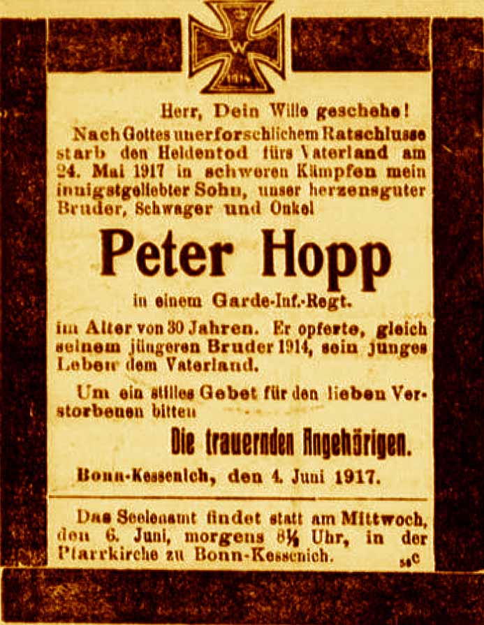 Anzeige in der Deutschen Reichs-Zeitung vom 5. Juni 1917