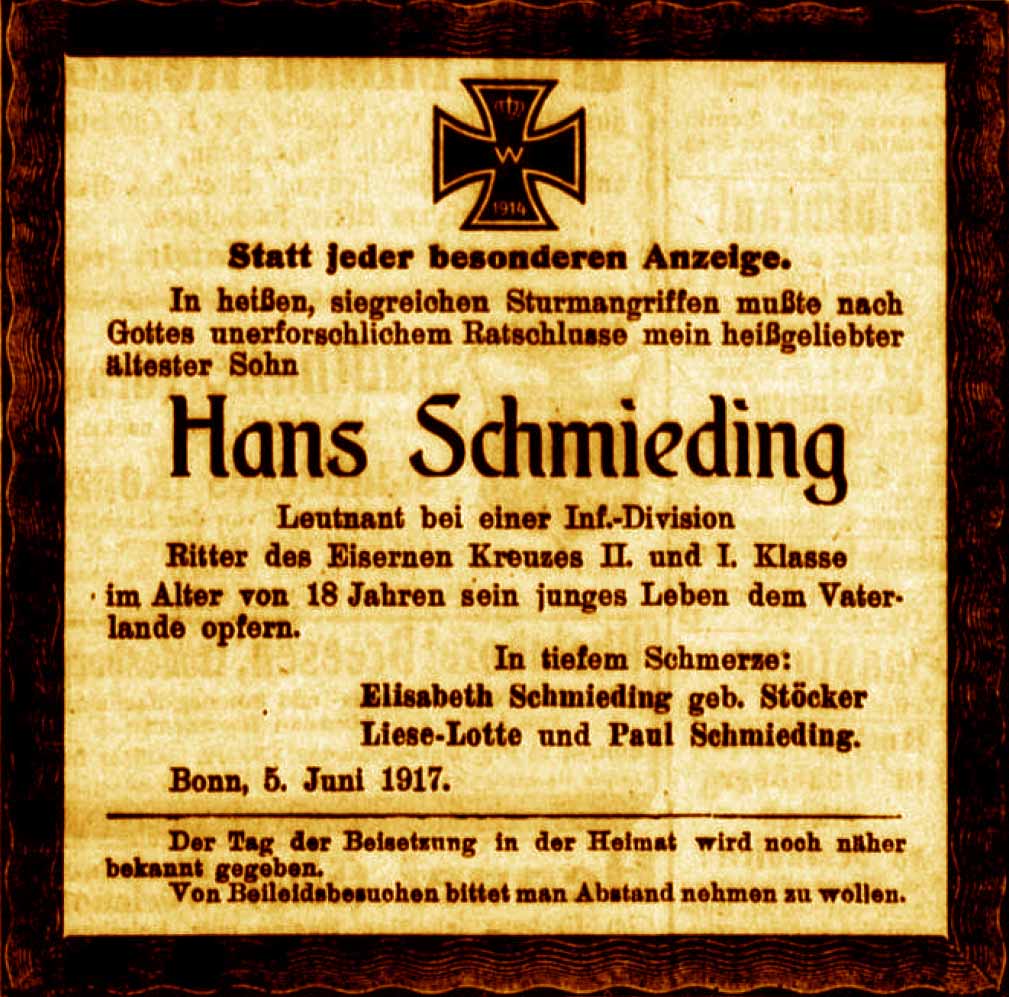 Anzeige im General-Anzeiger vom 6. Juni 1917