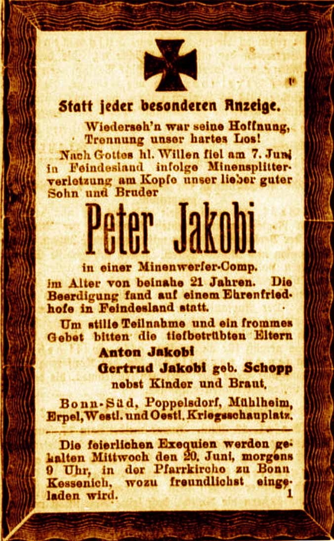 Anzeige im General-Anzeiger vom 18. Juni 1917