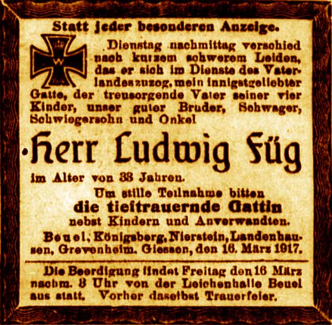 Anzeige im General-Anzeiger vom 16. März 1917