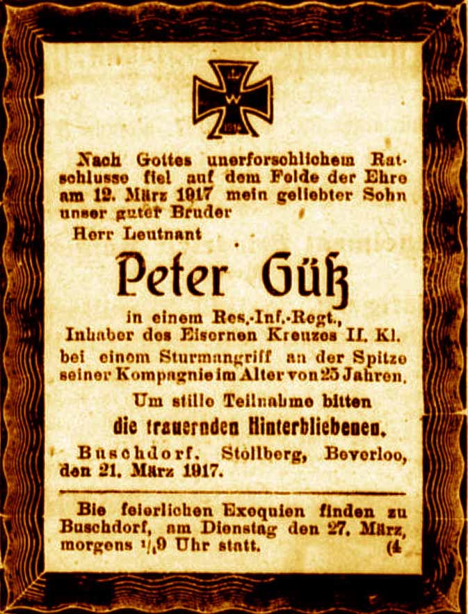 Anzeige im General-Anzeiger vom 22. März 1917
