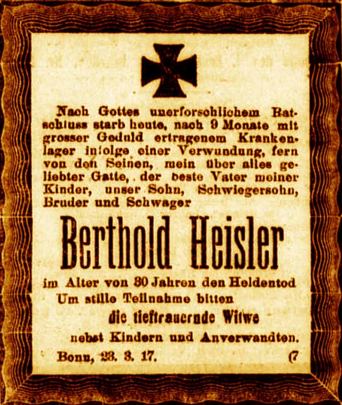 Anzeige im General-Anzeiger vom 25. März 1917