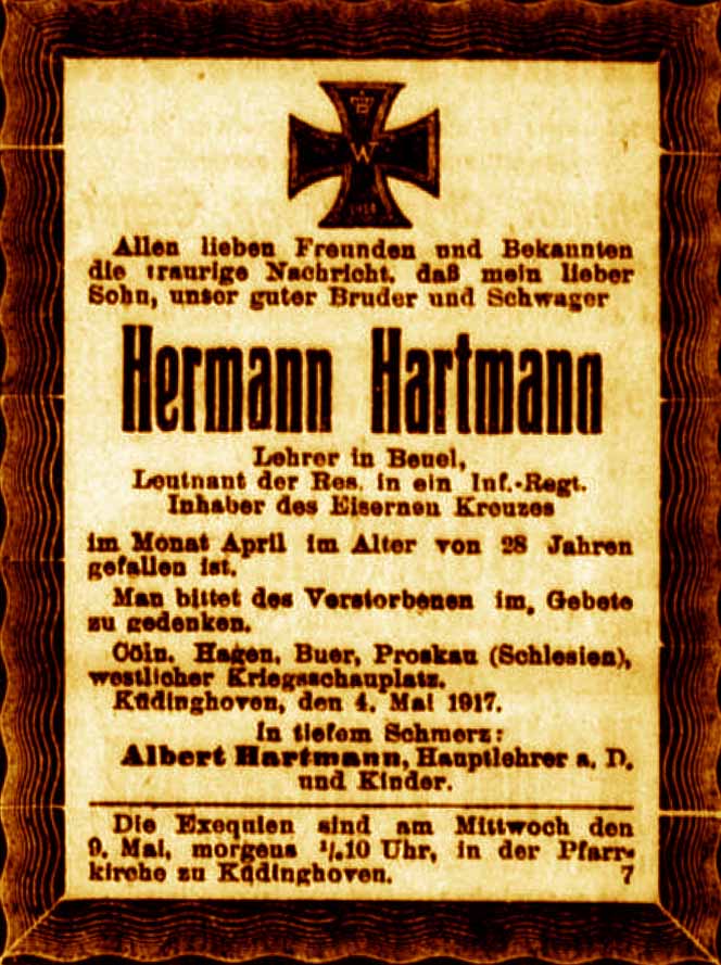 Anzeige im General-Anzeiger vom 6. Mai 1917