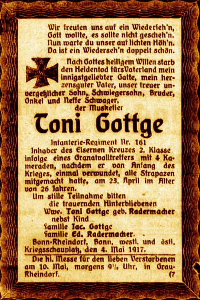 Anzeige im General-Anzeiger vom 6. Mai 1917