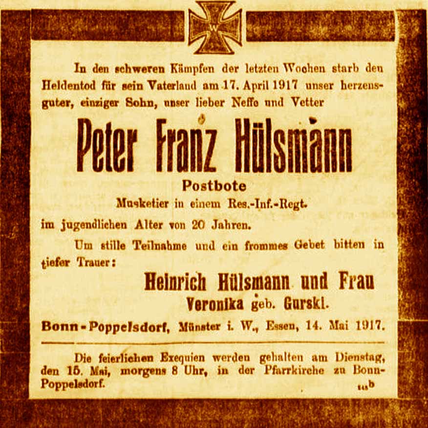 Anzeige in der Deutschen Reichs-Zeitung vom 14. Mai 1917